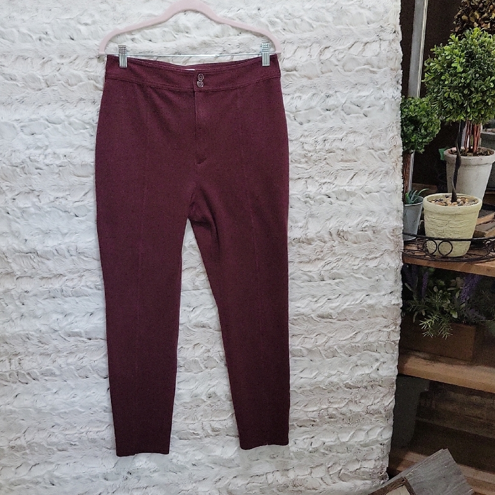 Maeve By Anthropologie | Seamed Split Hem Skinny Pant Womens 12 Plum Herringbone